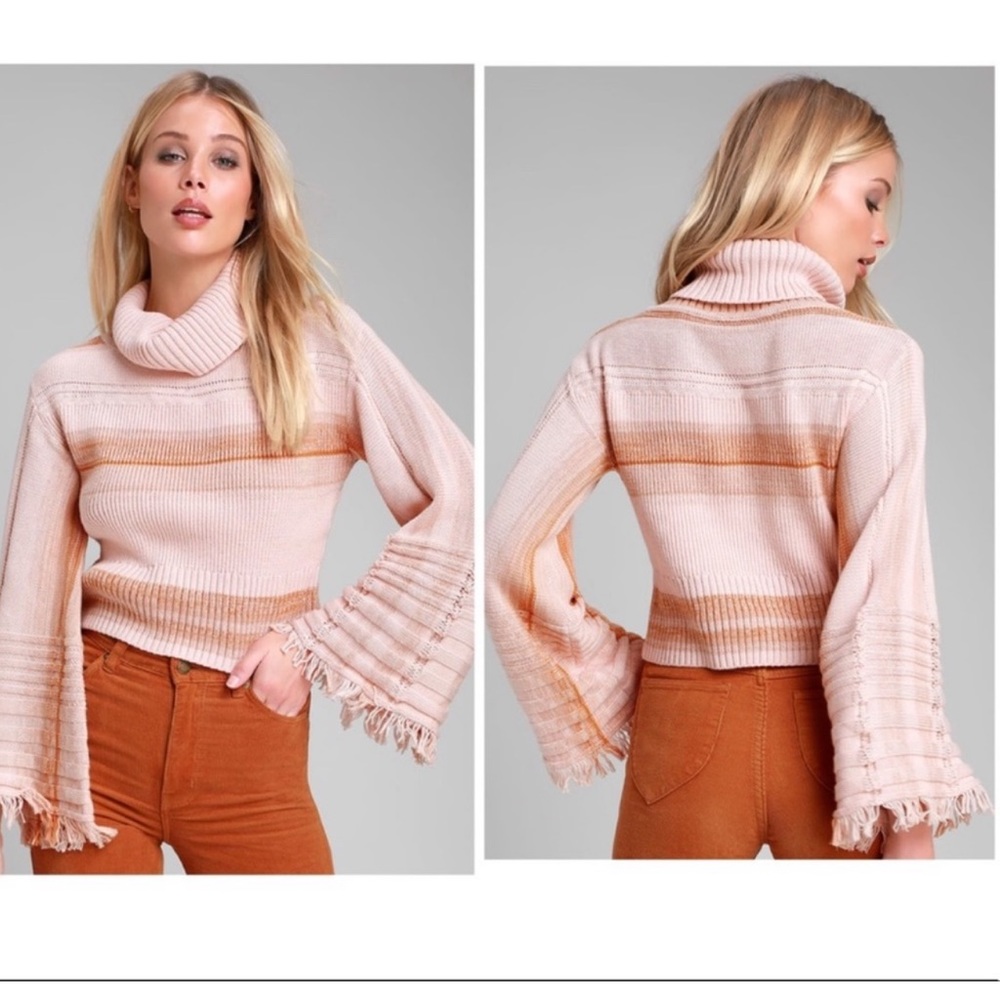 Free People Striped Turtleneck with Bell Sleeves